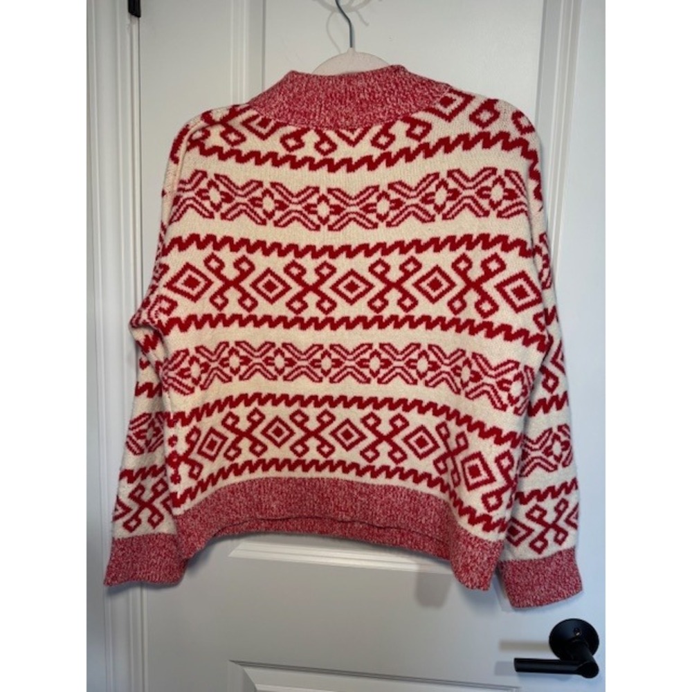 A New Day Womens Apres Ski Fair Isle Mock Neck Sweater Red Cream Medium - Picture 5 of 5